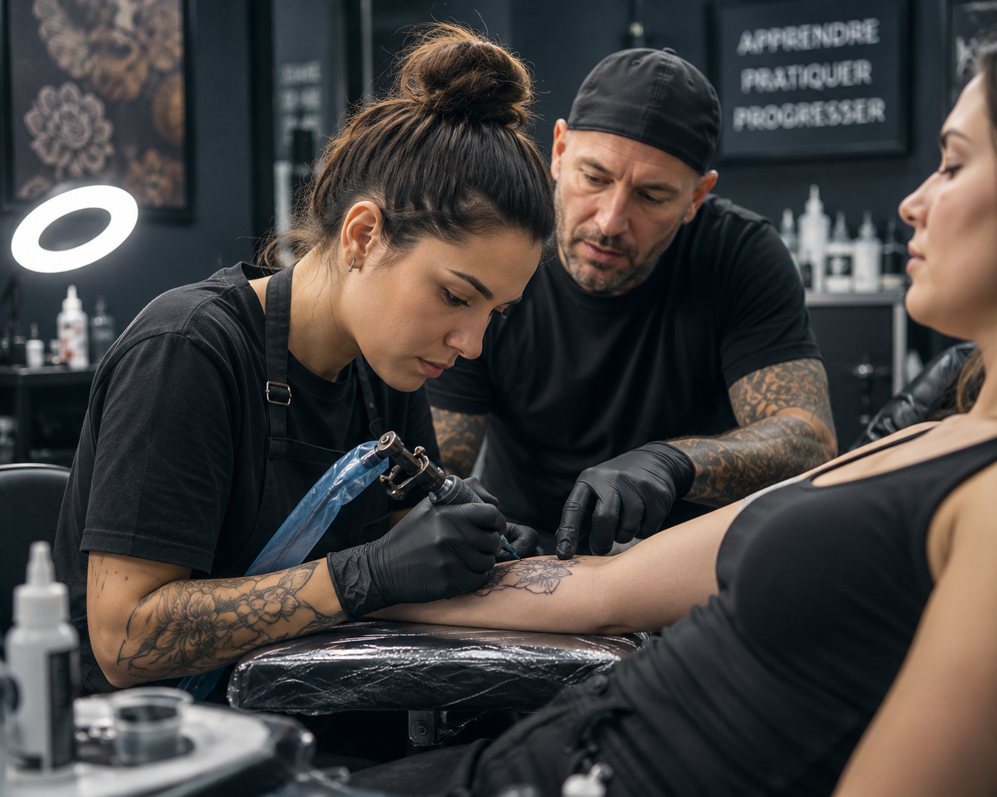 Tatoueur en formation pratique